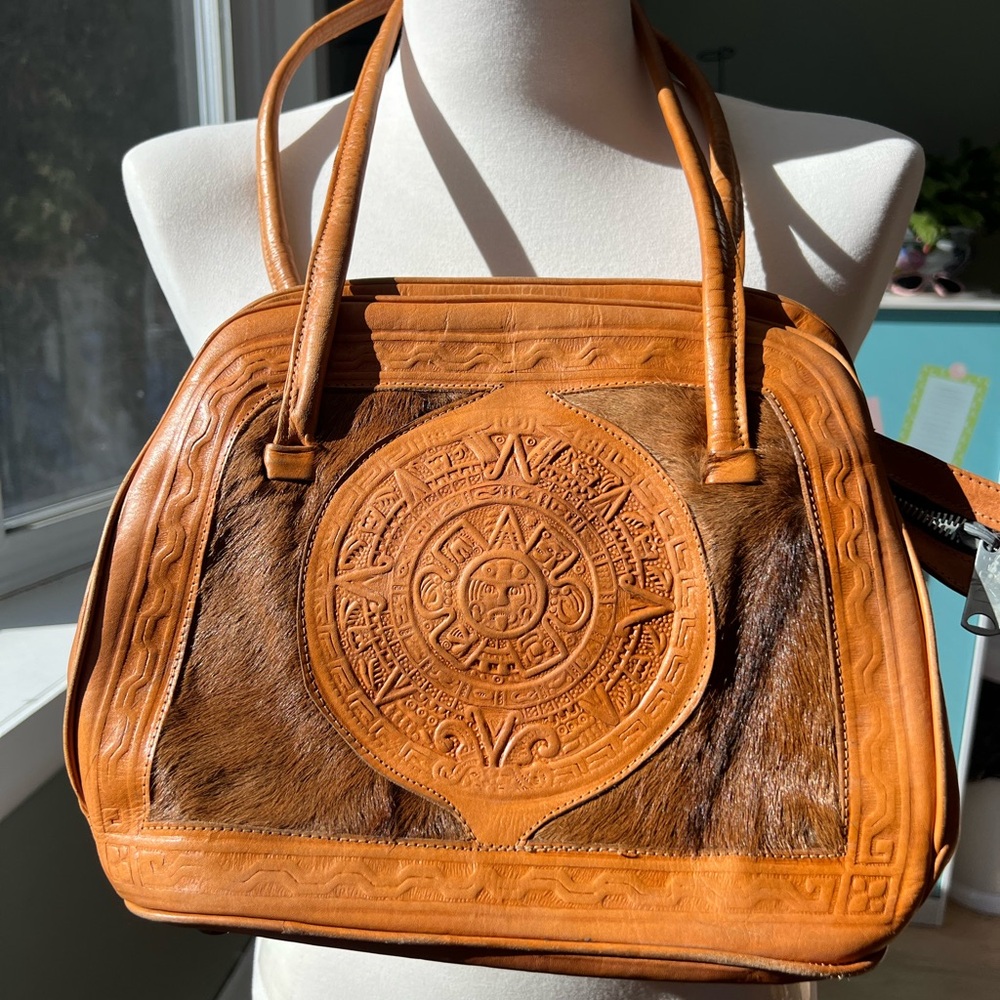 Handcrafted Mexican Leather Satchel - Aztec Tooling, Guadalajara